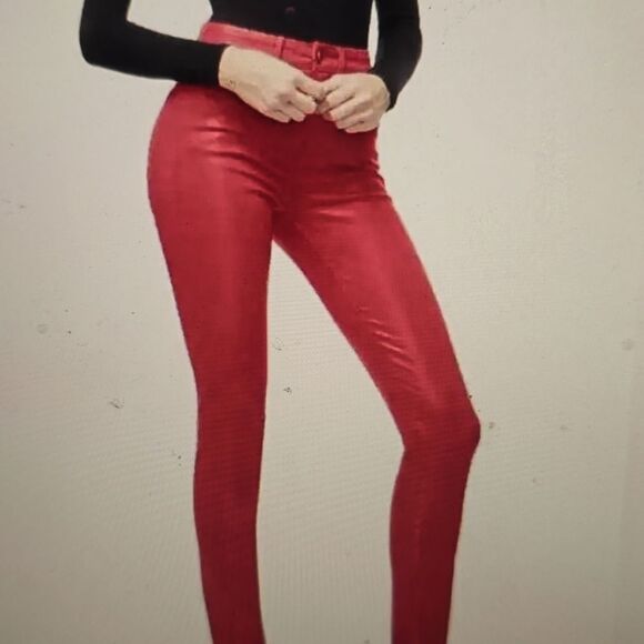 GOOD AMERICAN RED WAXED JEANS SIZE 2/26 - Picture 2 of 9